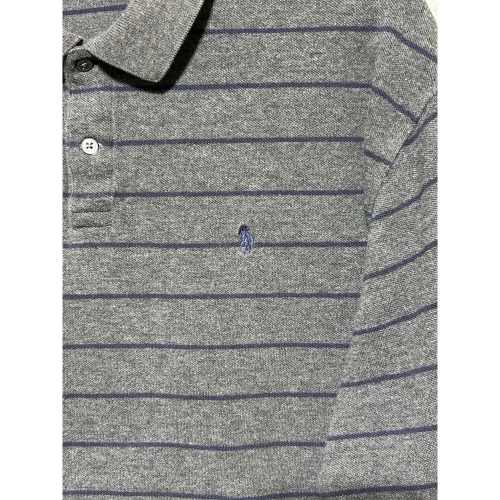 Vintage Polo Ralph Lauren Mens L Gray Striped Long Sleeve Polo Shirt